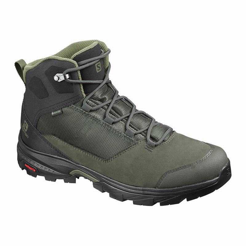 Buty Turystyczne Męskie Salomon OUTWARD GORE-TEX - Oliwkowe / Czarne - Polska (370-ZOVDEC)